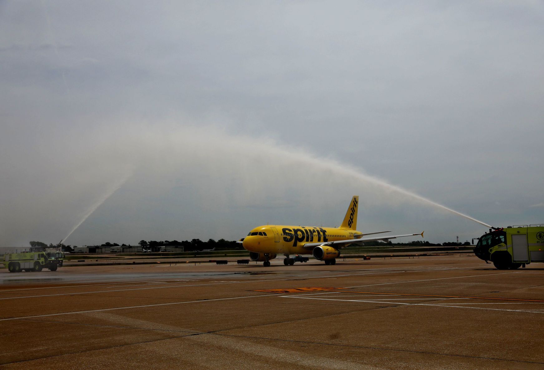 Spirit celebrates first STL departure with water cannon salute